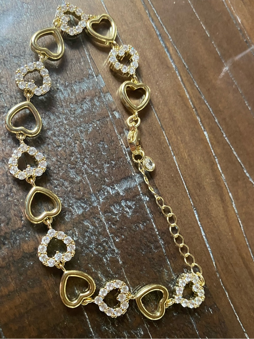 Gold Plated Heart Link Bracelet with Crystal Accents - Picture 4 of 5